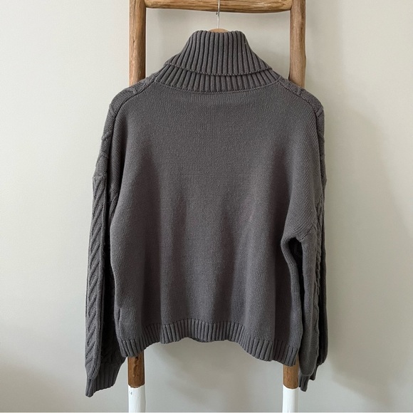 ✨3/$10✨ [shein curve] cable knit balloon sleeve turtleneck sweater gray XL - Picture 2 of 5